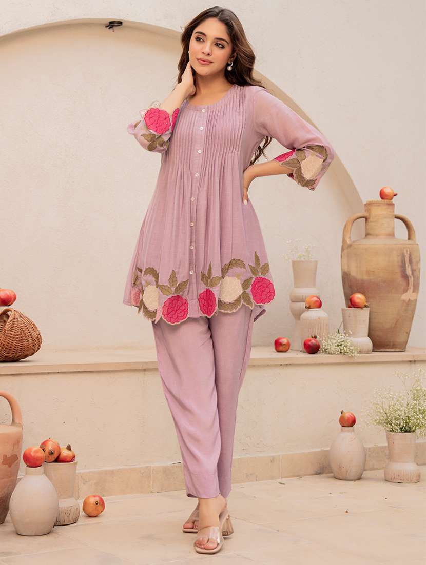 women embroidered three quarter sleeves ethnic co-ord set - 22598083 -  Standard Image - 2