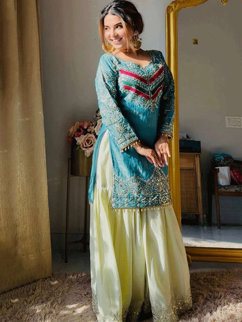 women embroidered long sleeves kurta sharara set - 22598087 -  Standard Image - 2