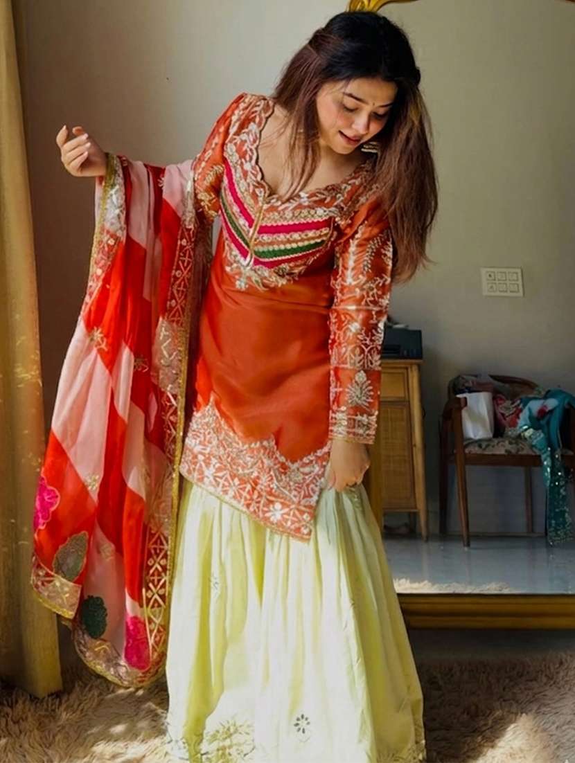 women embroidered long sleeves kurta sharara set - 22598088 -  Standard Image - 2