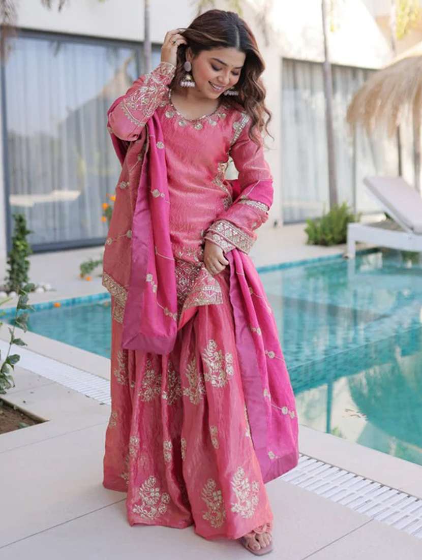 women embroidered long sleeves kurta palazzo set with dupatta - 22598092 -  Standard Image - 2