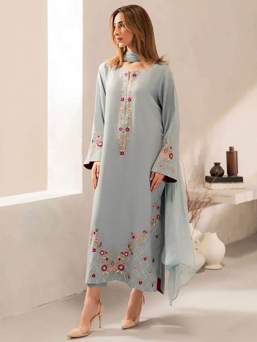 women embroidered long sleeves kurta pant set with dupatta - 22598099 -  Standard Image - 2