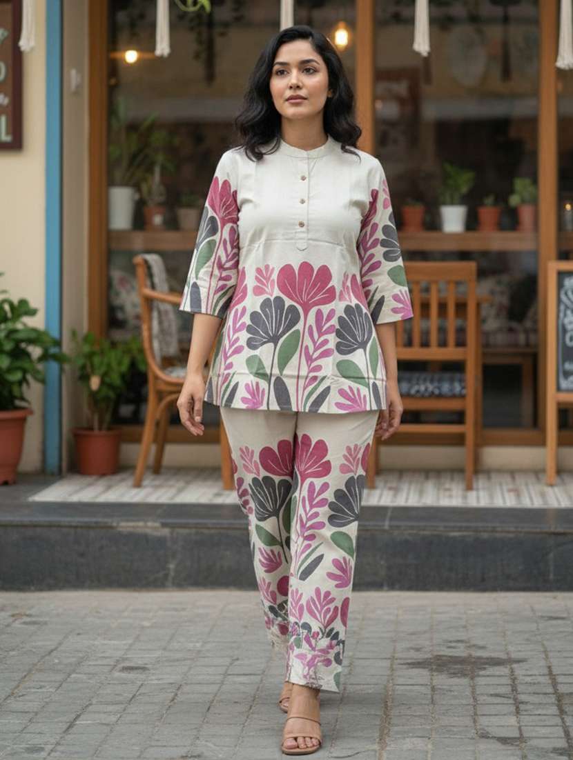 women embroidered three quarter sleeves ethnic co-ord set - 22598155 -  Standard Image - 2