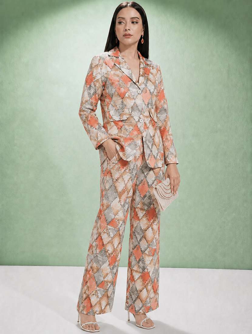 Women Printed Long Sleeve Blazer And Trouser Co-ord Set - 22598341 -  Standard Image - 2