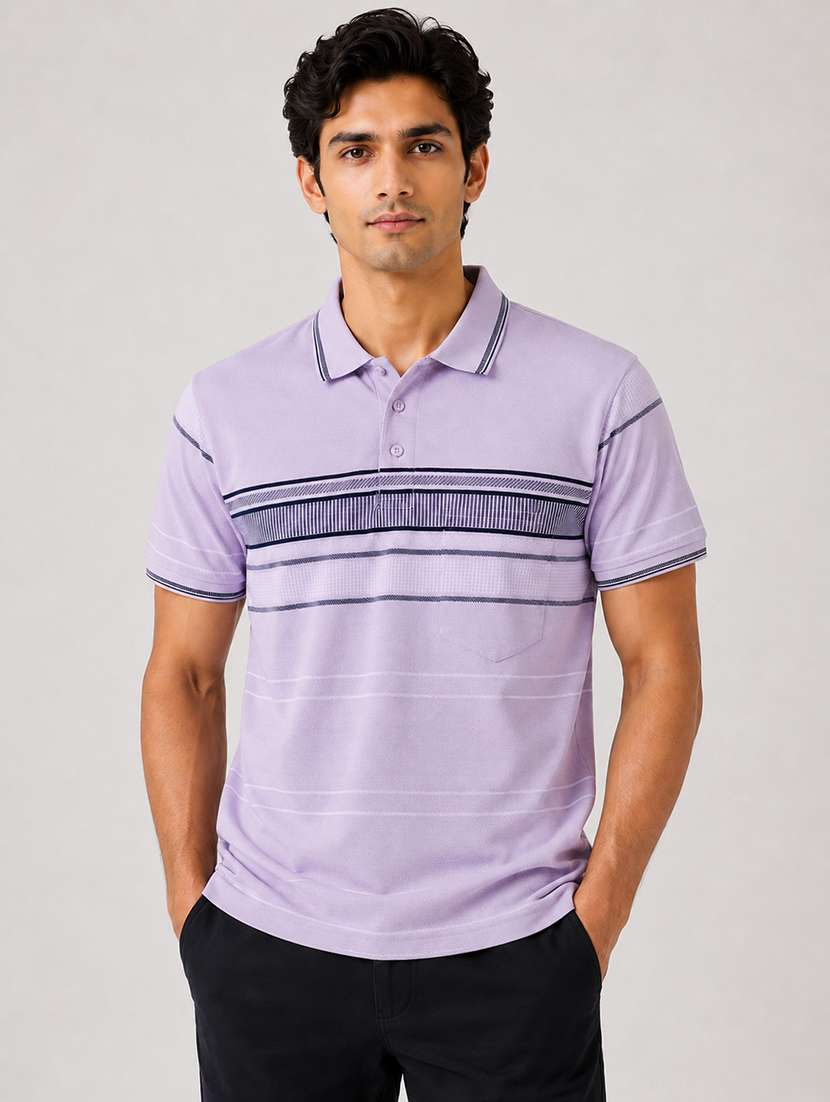 men striped short sleeve regular fit polo t-shirt