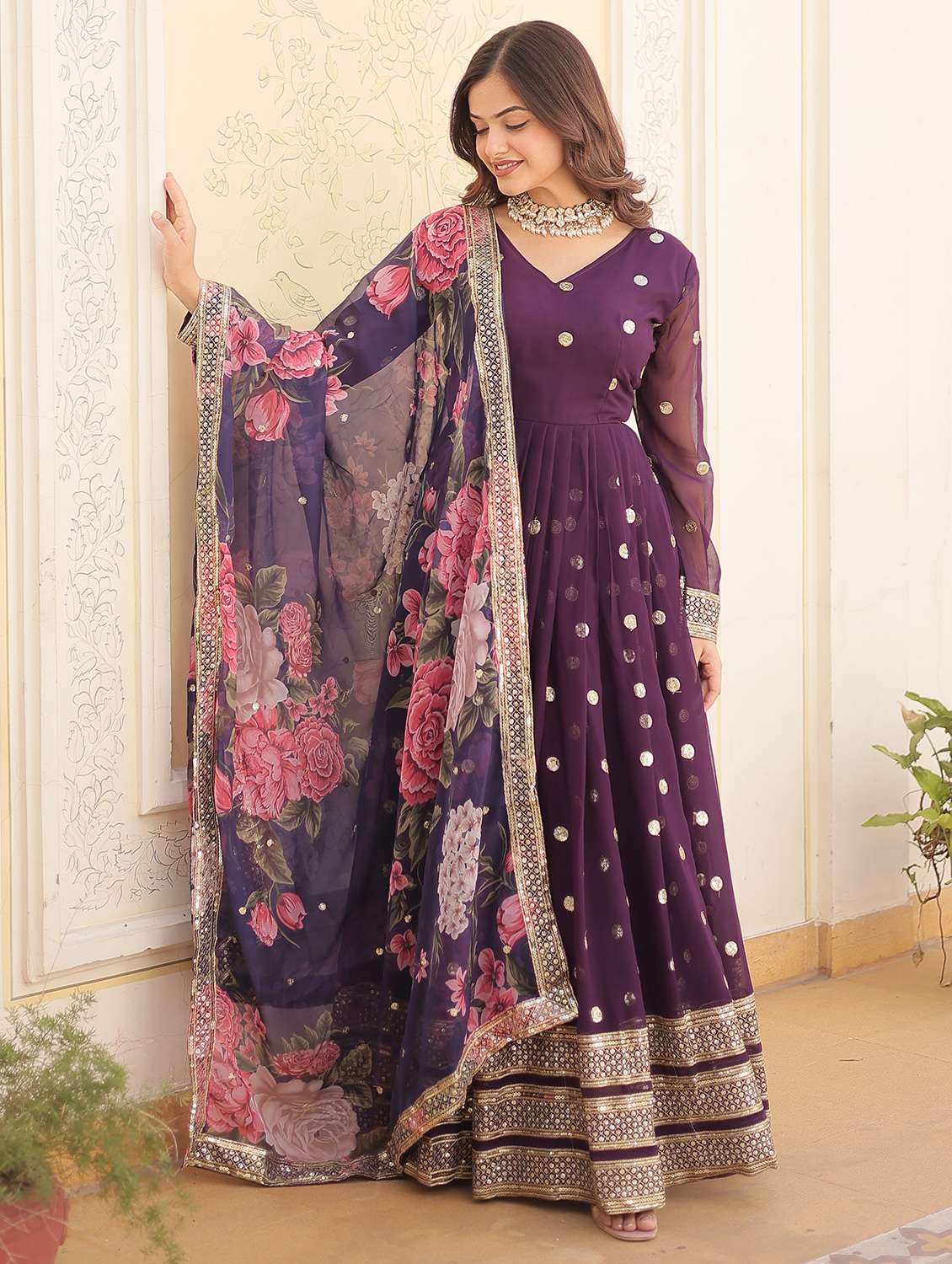 women embroidered long sleeves kurta dupatta set - 22598499 -  Standard Image - 2