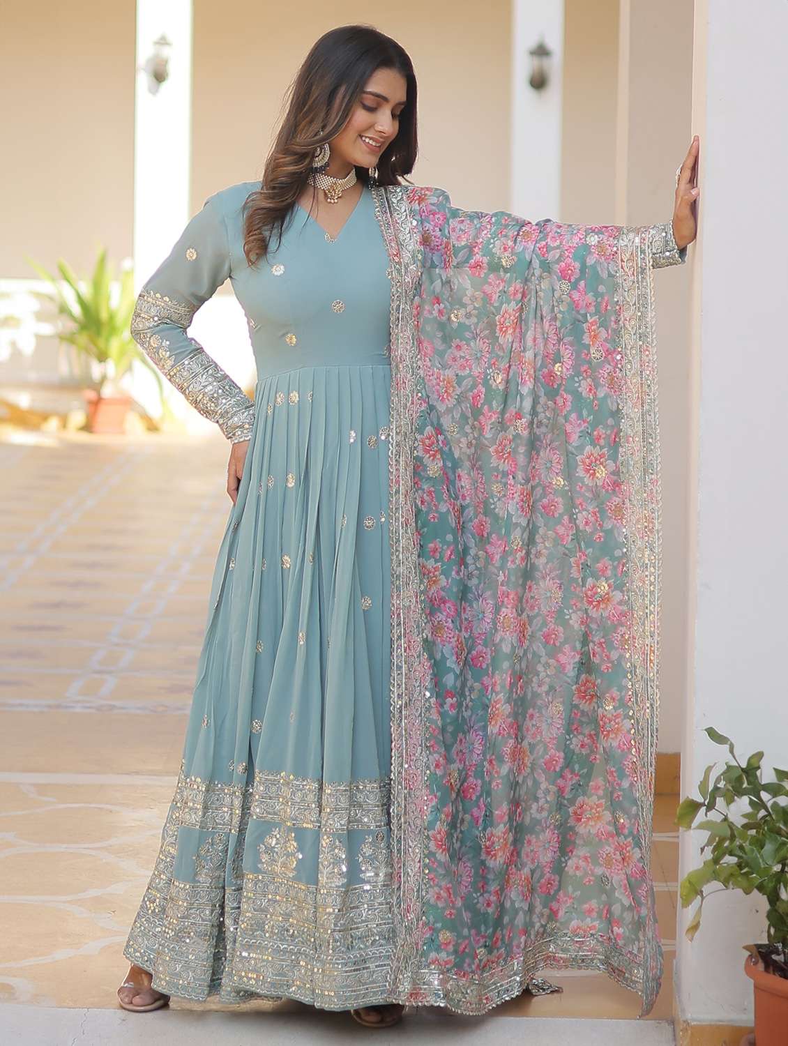 women embroidered long sleeves kurta dupatta set - 22598509 -  Standard Image - 2