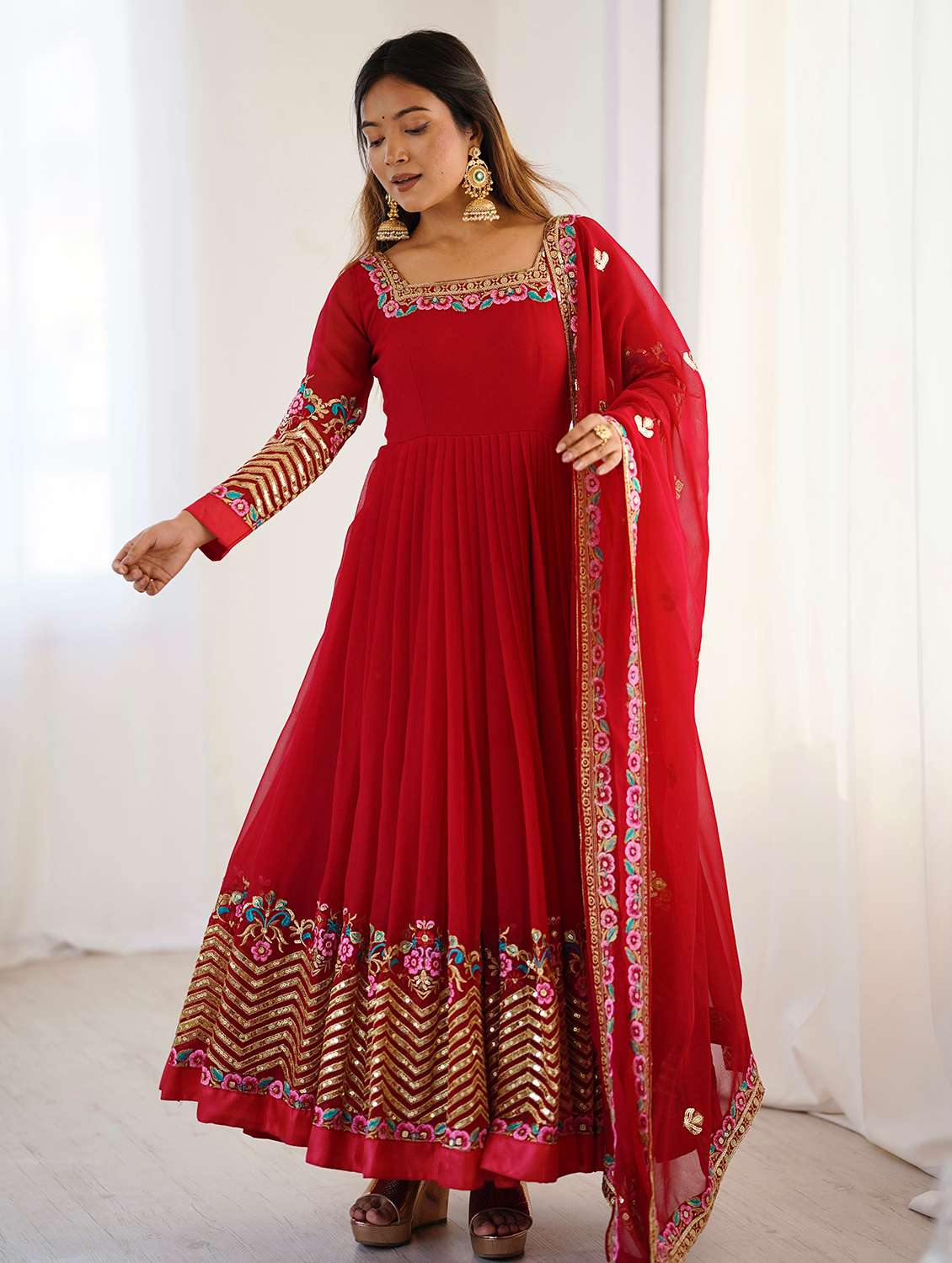 women embroidered long sleeves kurta dupatta set - 22598511 -  Standard Image - 2