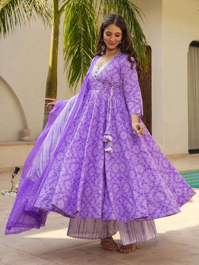 women printed three quarter sleeves kurta palazzo with dupatta set - 22598542 -  Standard Image - 2