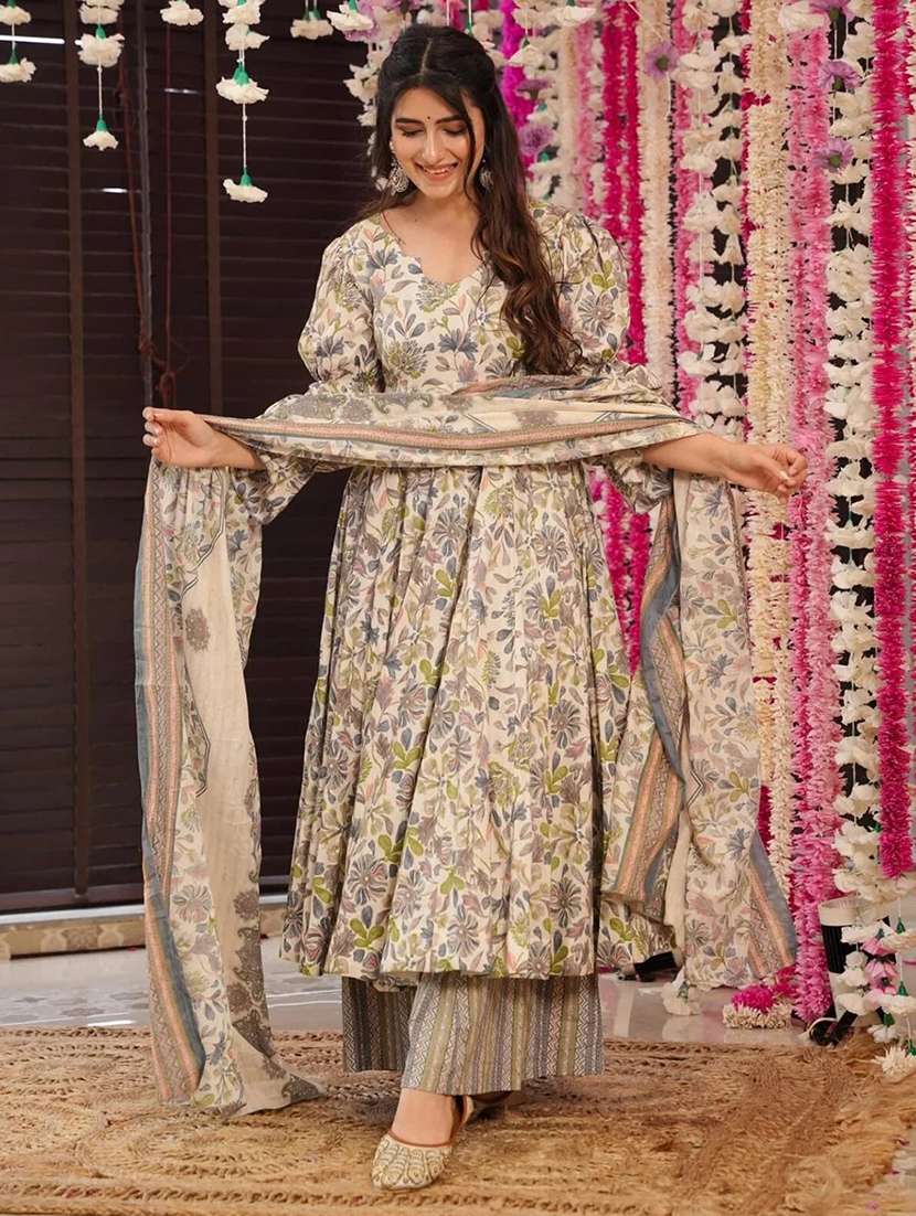 women printed long sleeves kurta palazzo with dupatta set - 22598545 -  Standard Image - 2