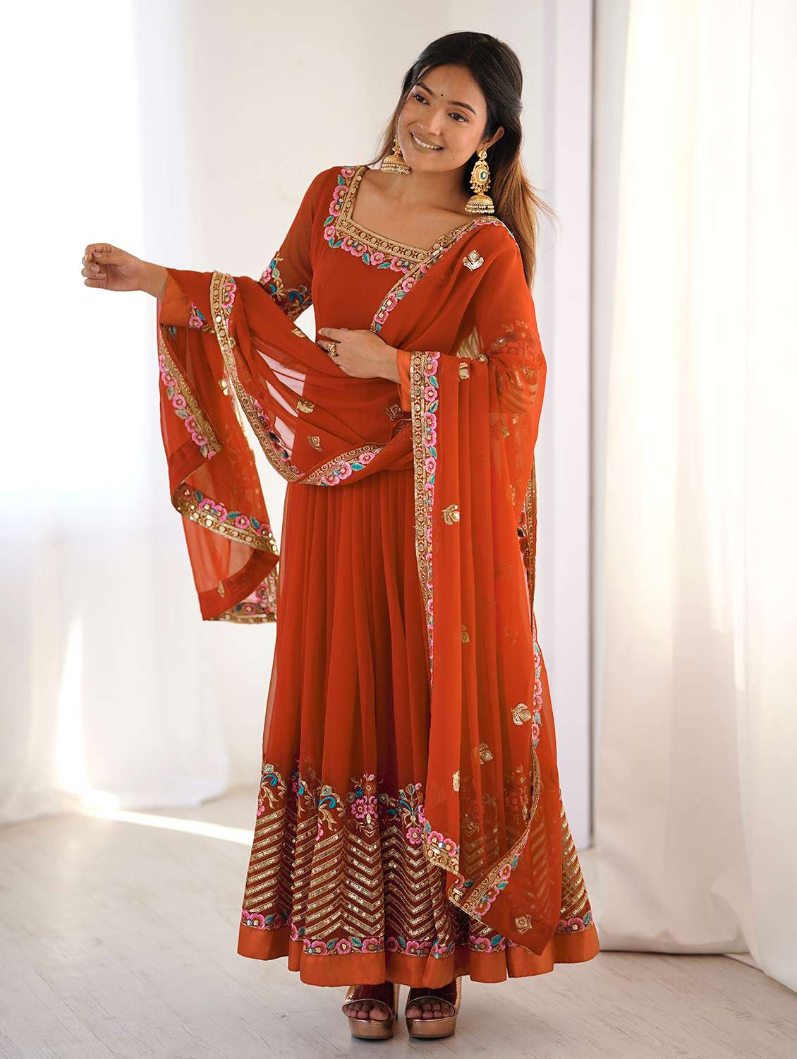 women embroidered long sleeves kurta dupatta set - 22598551 -  Standard Image - 2