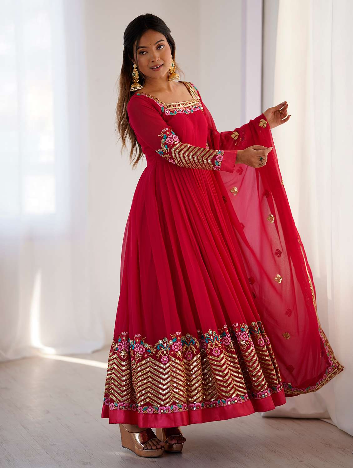 women embroidered long sleeves kurta dupatta set - 22598552 -  Standard Image - 2