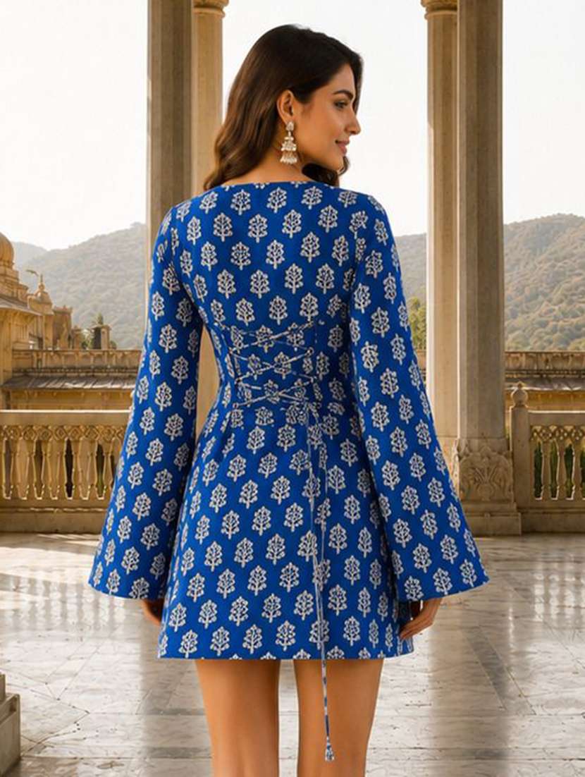women printed bell sleeves a-line dress - 22598858 -  Standard Image - 2