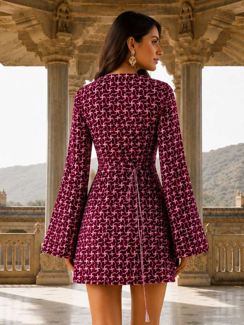 women printed bell sleeves a-line dress - 22598859 -  Standard Image - 2