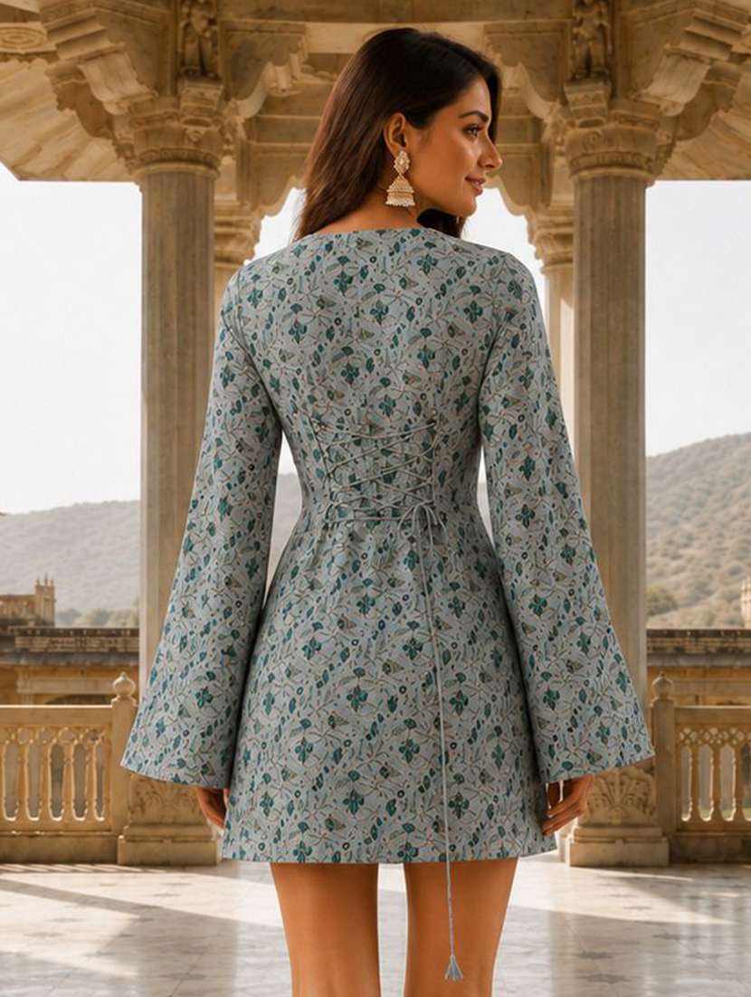 women printed bell sleeves a-line dress - 22598862 -  Standard Image - 2