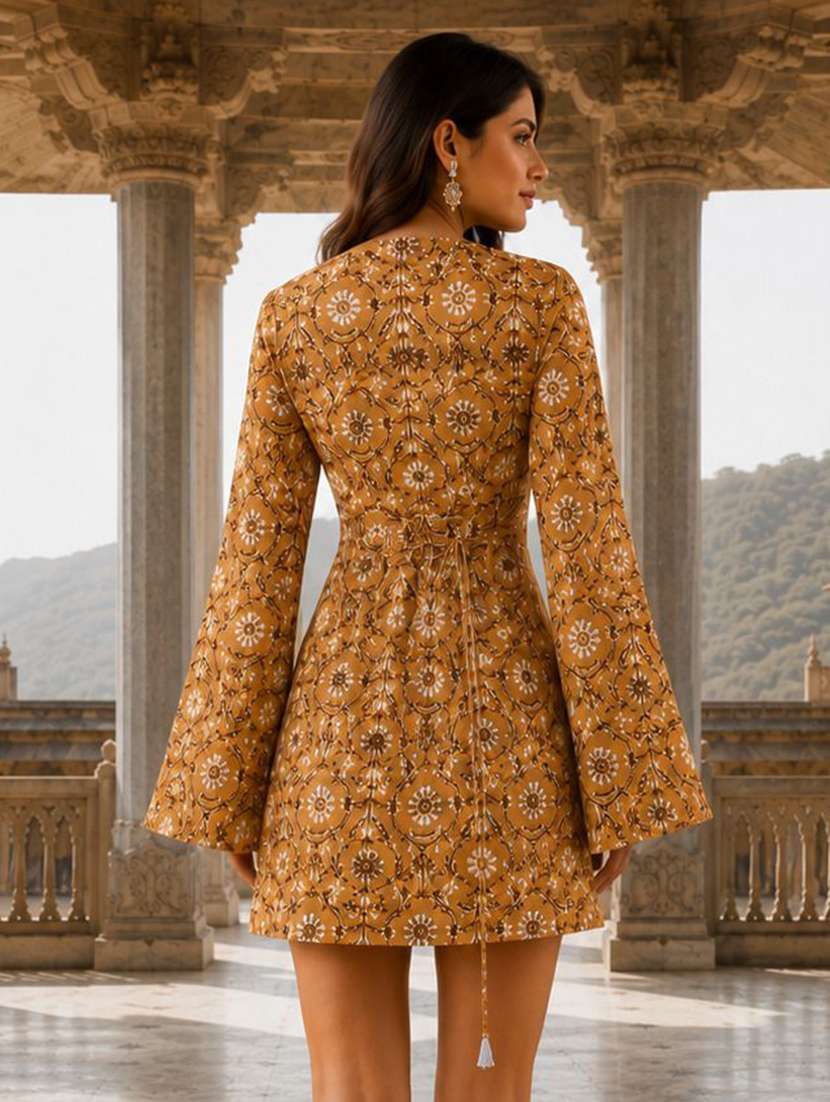 women printed bell sleeves a-line dress - 22598863 -  Standard Image - 2