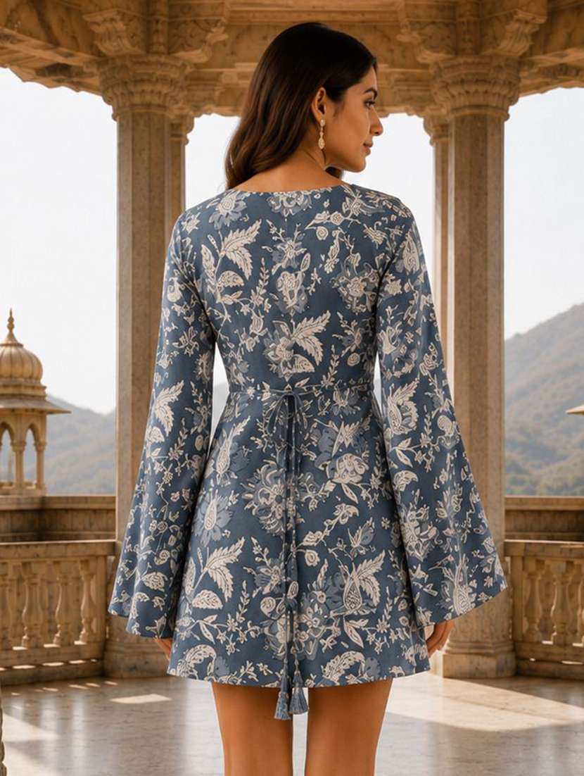 women printed bell sleeves a-line dress - 22598864 -  Standard Image - 2