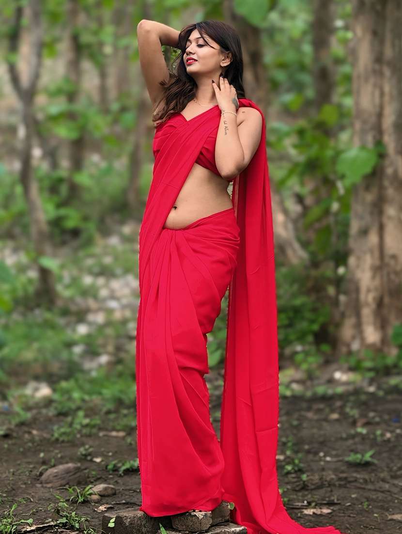 Women Solid Plain Saree With Blouse - 22598942 -  Standard Image - 2