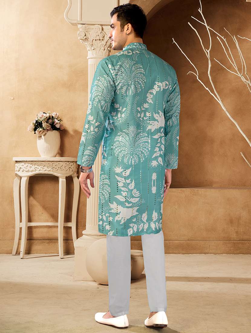 men printed mandarin neck long kurta - 22599051 -  Standard Image - 2