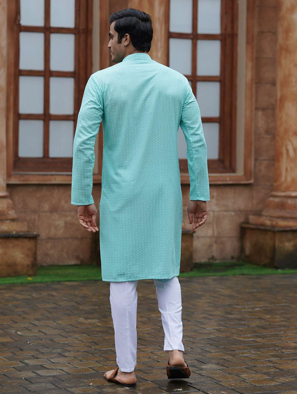 Men Solid With Work Mandarin Neck Long Kurta - 22599122 -  Standard Image - 2