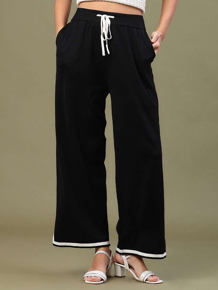 women solid high rise straight trouser
