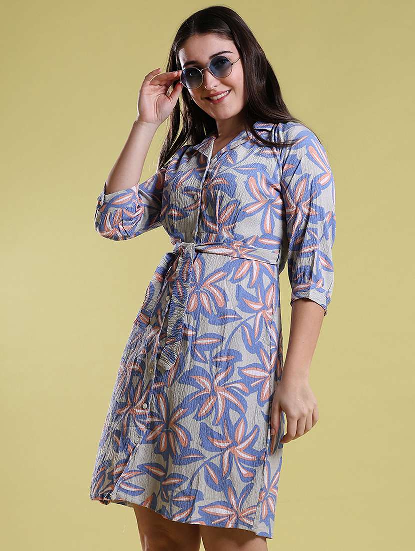 women printed three quarter sleeves shirt dress