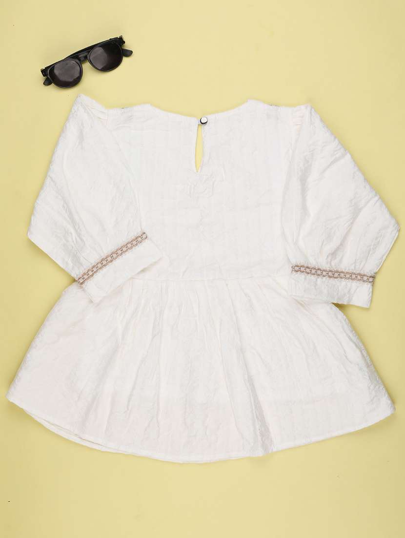 Girls Self Design Three Quarter Sleeves A-line Top - 22600113 -  Standard Image - 2