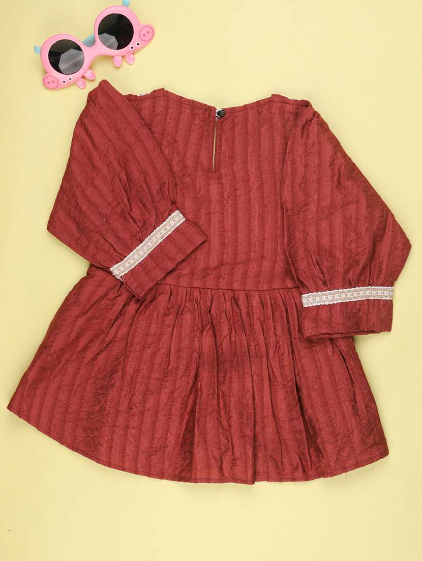 Girls Self Design Three Quarter Sleeves A-line Top - 22600114 -  Standard Image - 2