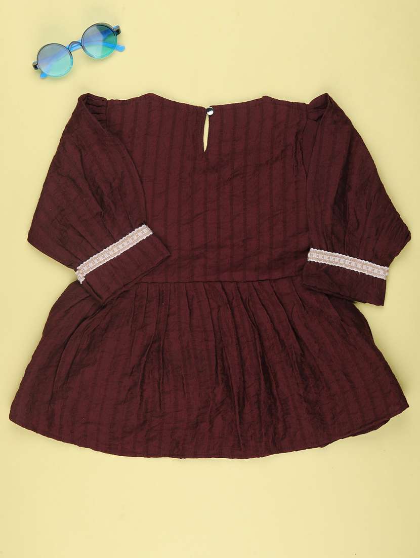 Girls Self Design Three Quarter Sleeves A-line Top - 22600116 -  Standard Image - 2