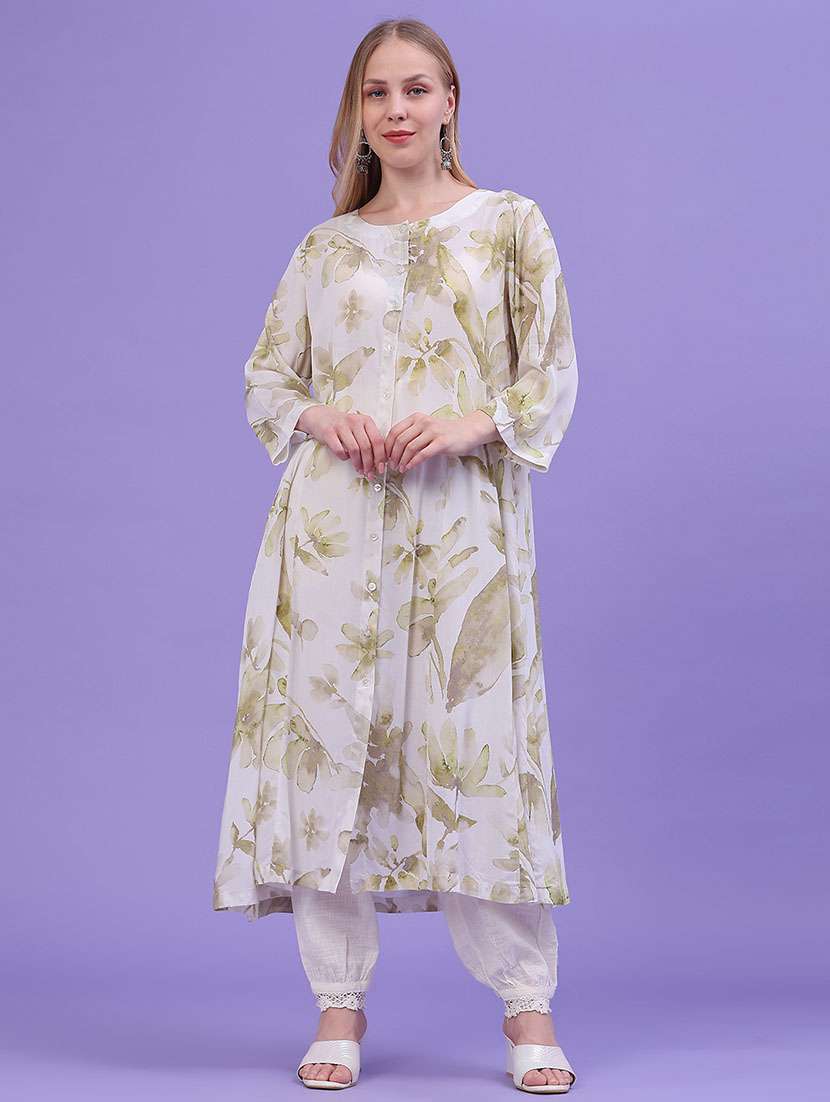 Women Printed Three Quarter Sleeve A-line Kurta - 22600400 -  Standard Image - 2