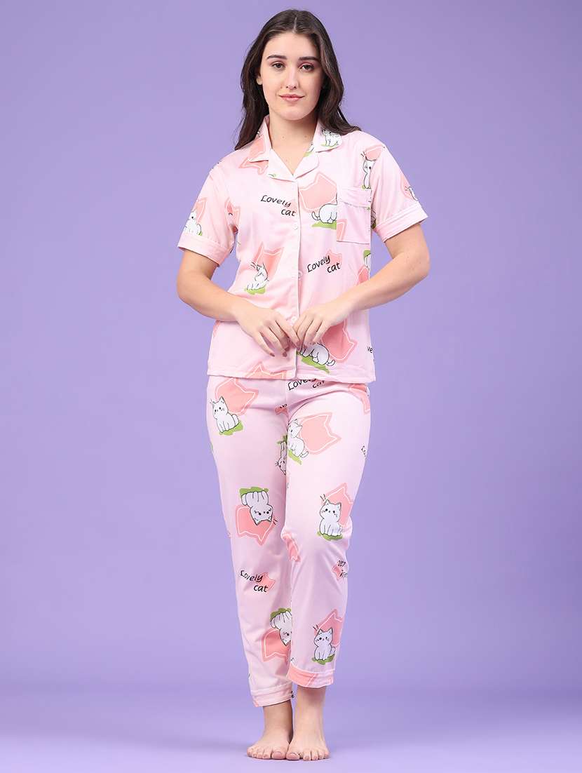 Women Pirnted Short Sleeves Nightwear Set - 22600496 -  Standard Image - 2