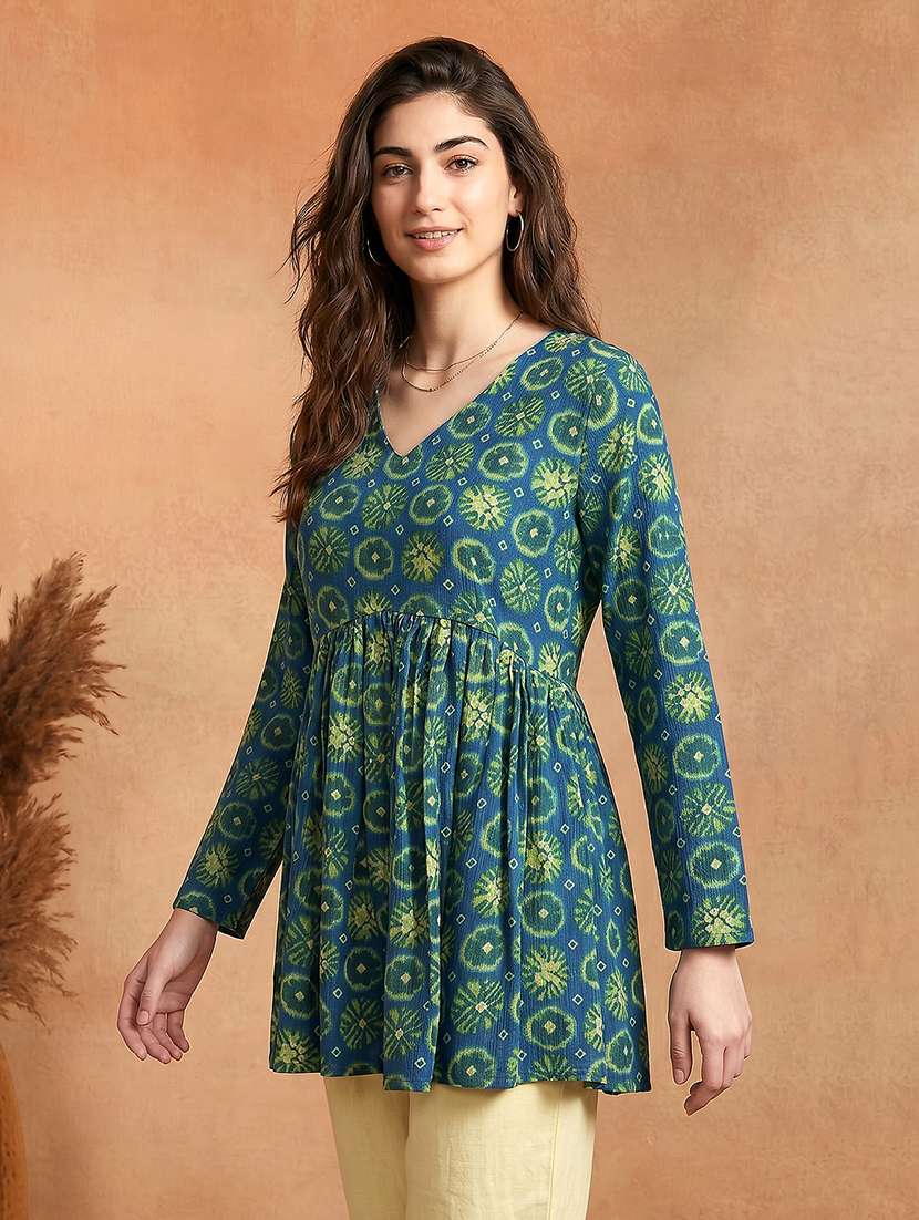 women printed long sleeves flared kurti - 22600567 -  Standard Image - 2