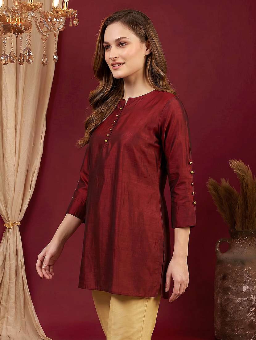 women solid three quarter sleeves straight kurti - 22600571 -  Standard Image - 2