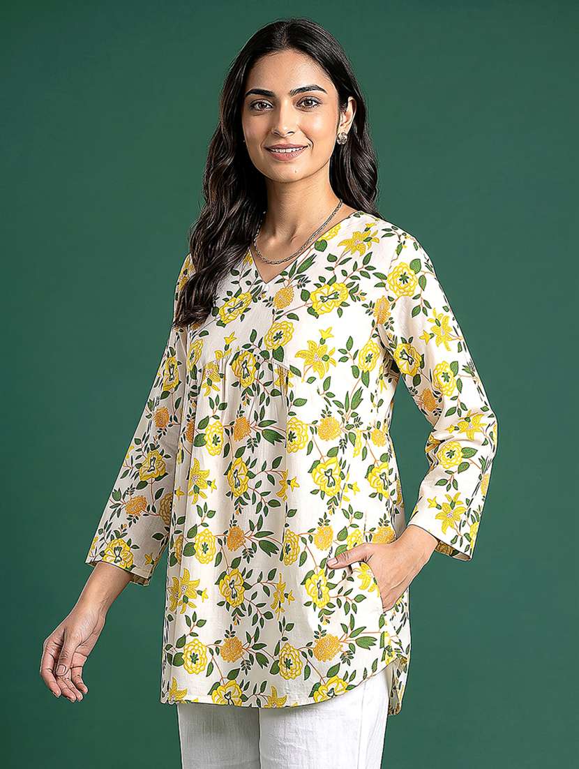 Women Printed Three Quarter Sleeves A-line Kurti - 22600579 -  Standard Image - 2