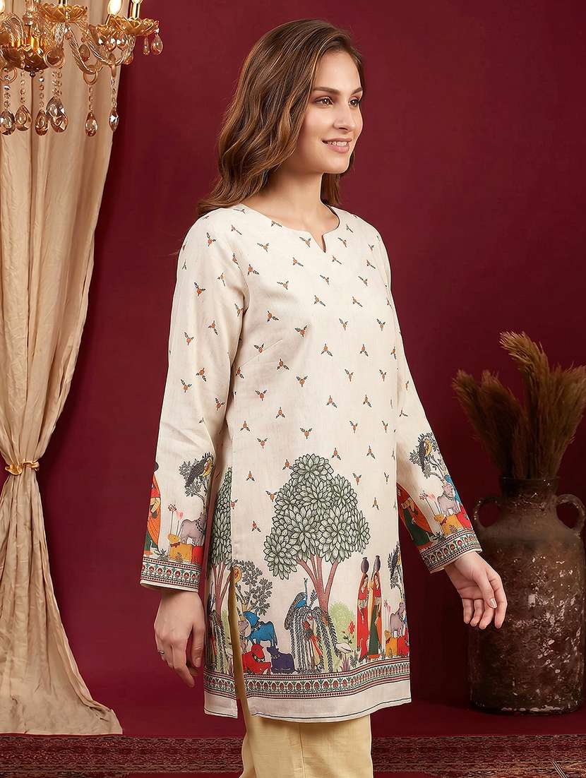 Women Printed Long Sleeves Straight Kurti - 22600584 -  Standard Image - 2
