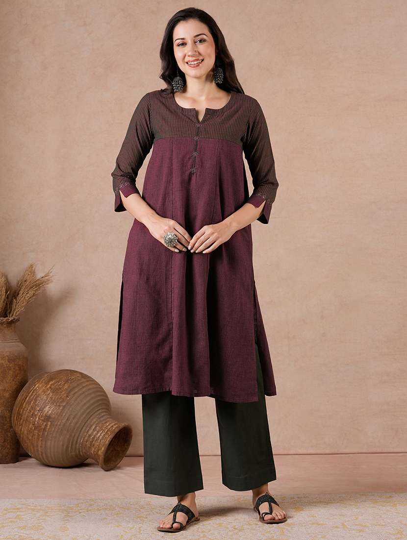 women printed three quarter sleeves a-line kurta - 22601140 -  Standard Image - 2
