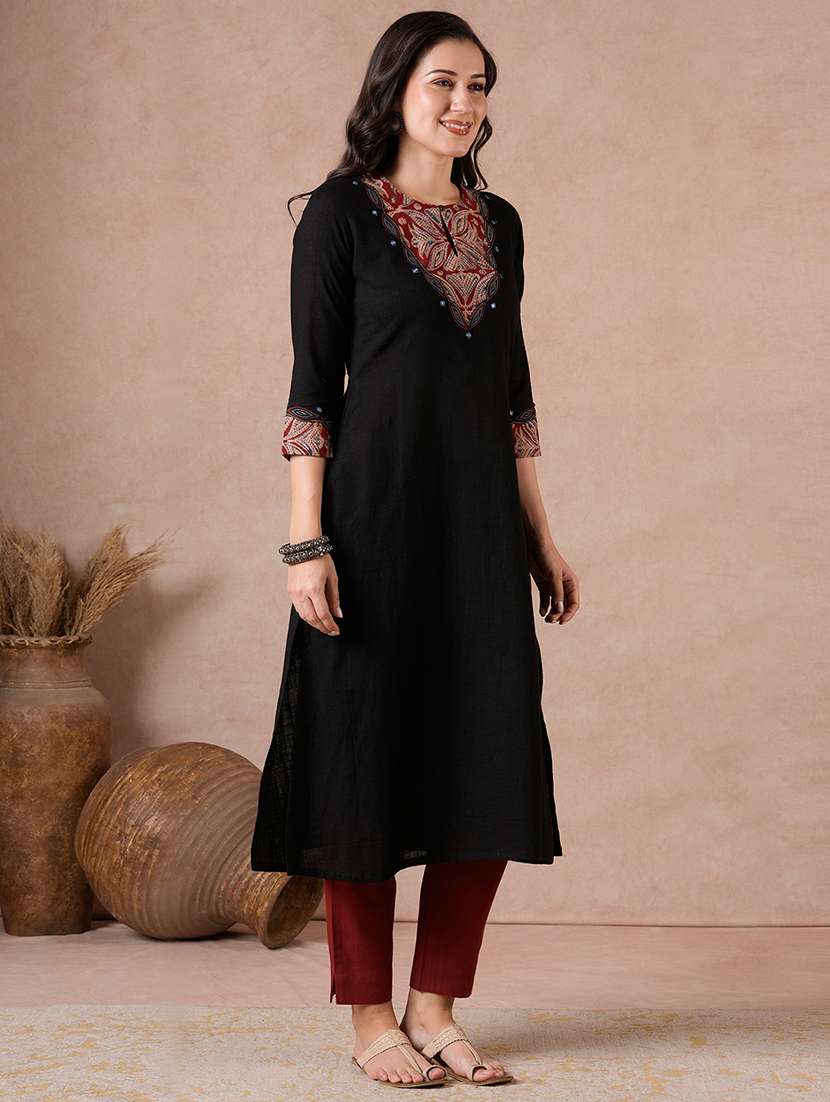 women printed three quarter sleeves a-line kurta - 22601149 -  Standard Image - 2
