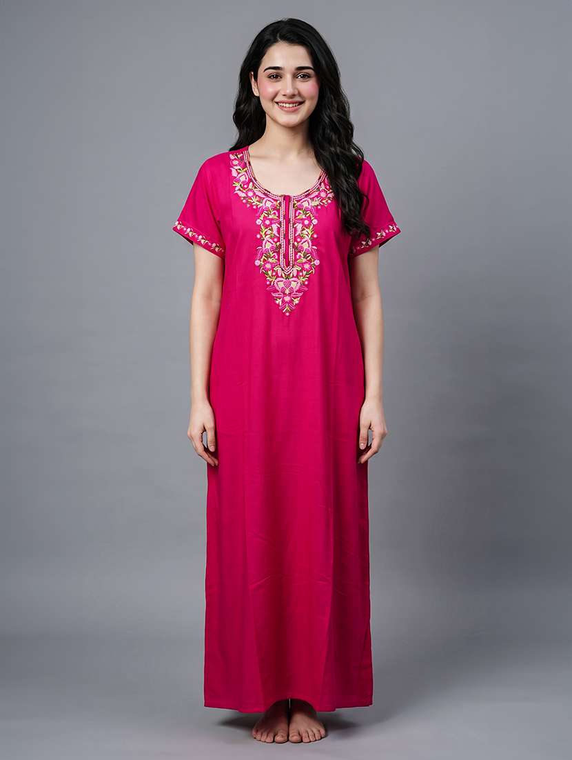 women embroidered short sleeves nighty - 22602484 -  Standard Image - 2