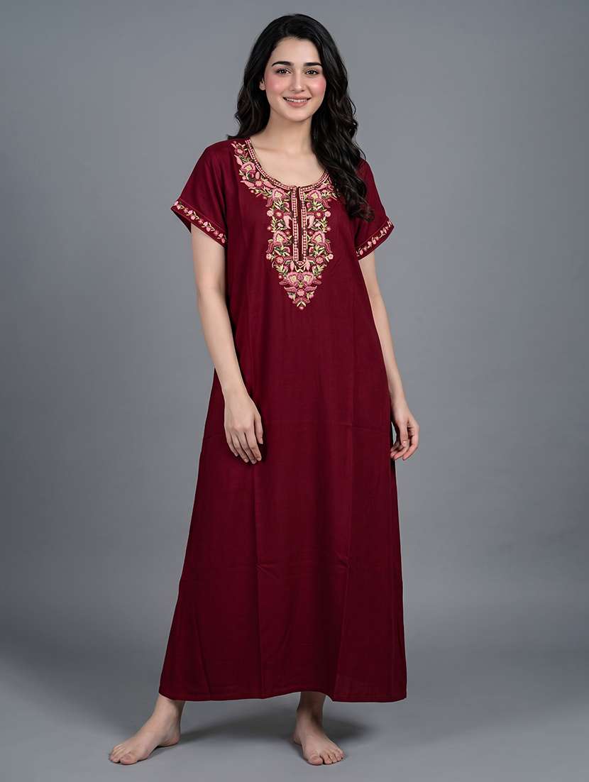 women embroidered short sleeves nighty - 22602487 -  Standard Image - 2