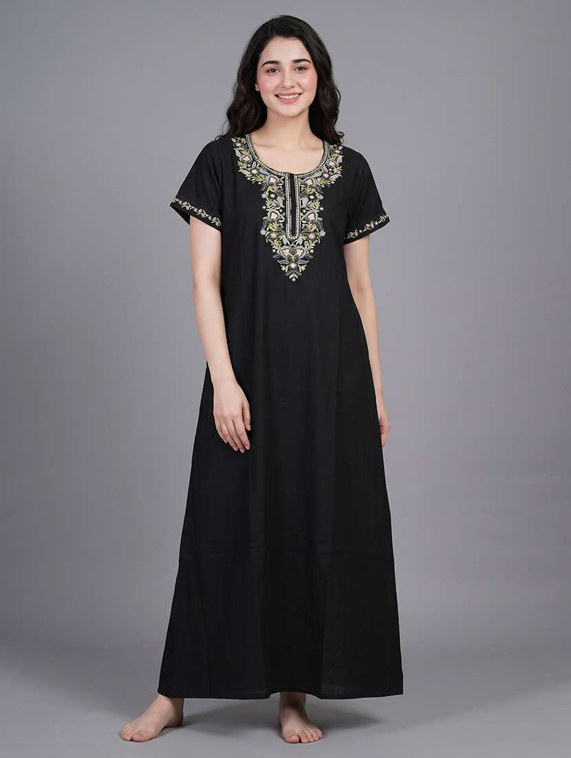 Women Embroidered Short Sleeves Nighty - 22602488 -  Standard Image - 2
