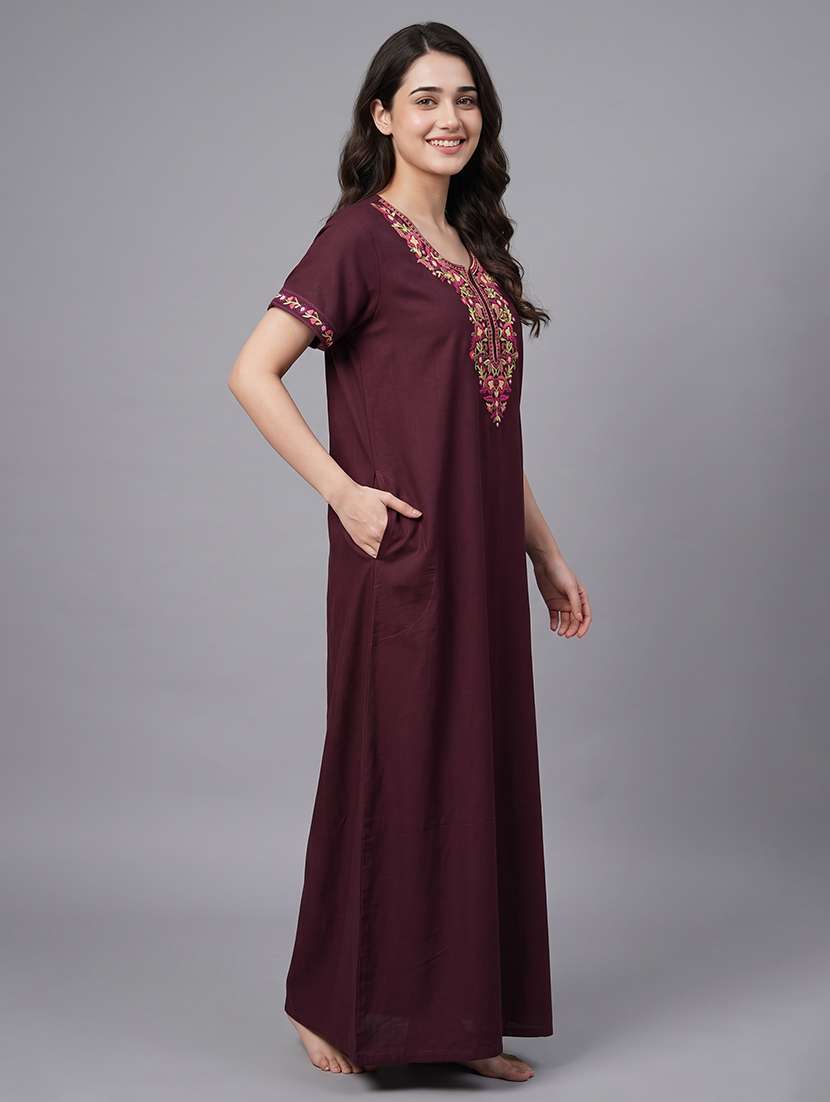 women embroidered short sleeves nighty - 22602489 -  Standard Image - 2