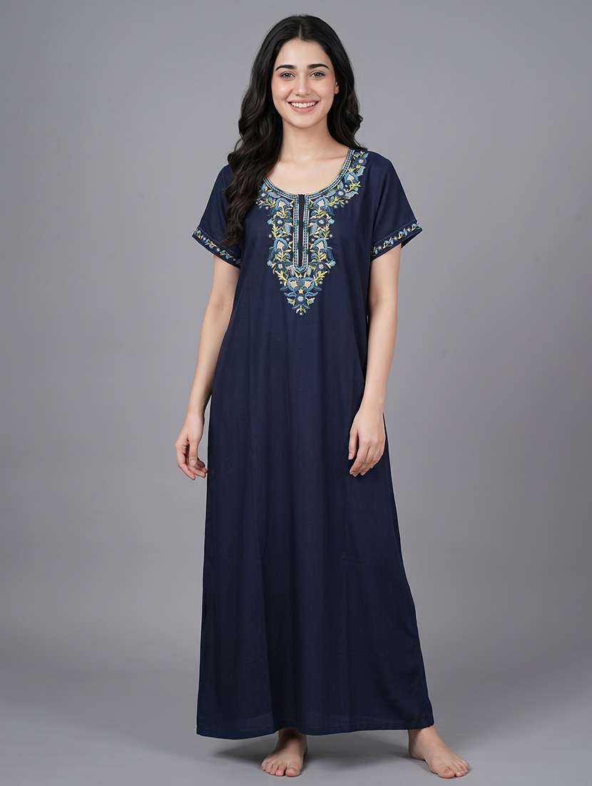 women embroidered short sleeves nighty - 22602490 -  Standard Image - 2