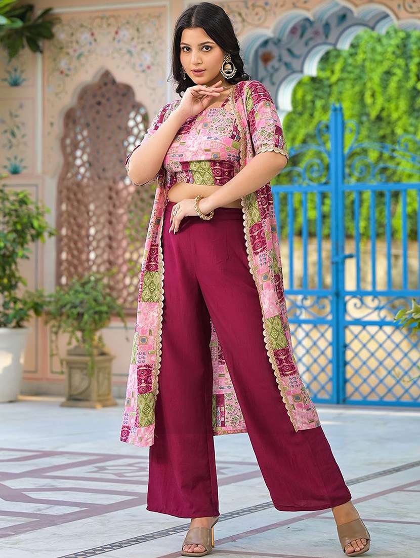 women printed short sleeves fusion set with jacket - 22603002 -  Standard Image - 2