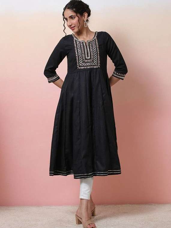 women embellished three quarter sleeves anarkali kurta - 22603034 -  Standard Image - 2