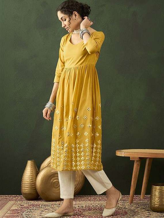 women embroidered three quarter sleeves anarkali  kurta - 22603040 -  Standard Image - 2