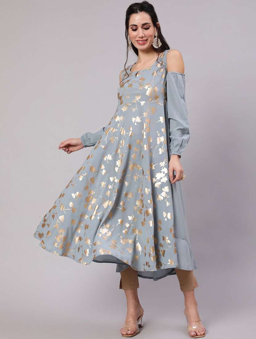 women printed cold shoulder flared kurta - 22603042 -  Standard Image - 2