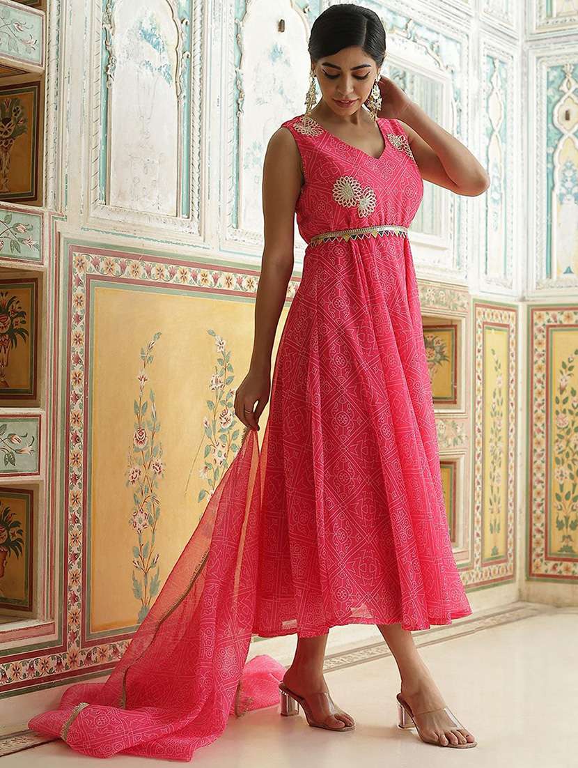 women printed sleeveless kurta dupatta set - 22603044 -  Standard Image - 2