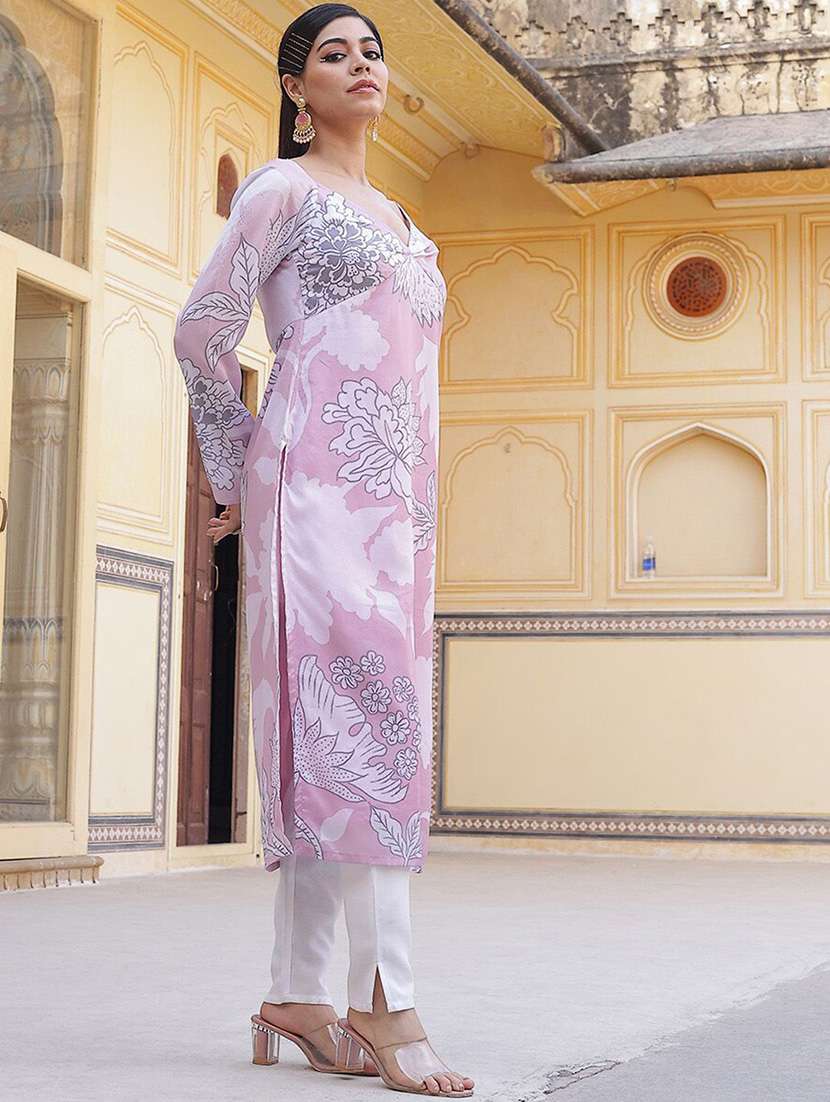 Women Printed Long Sleeves Straight Kurta - 22603045 -  Standard Image - 2