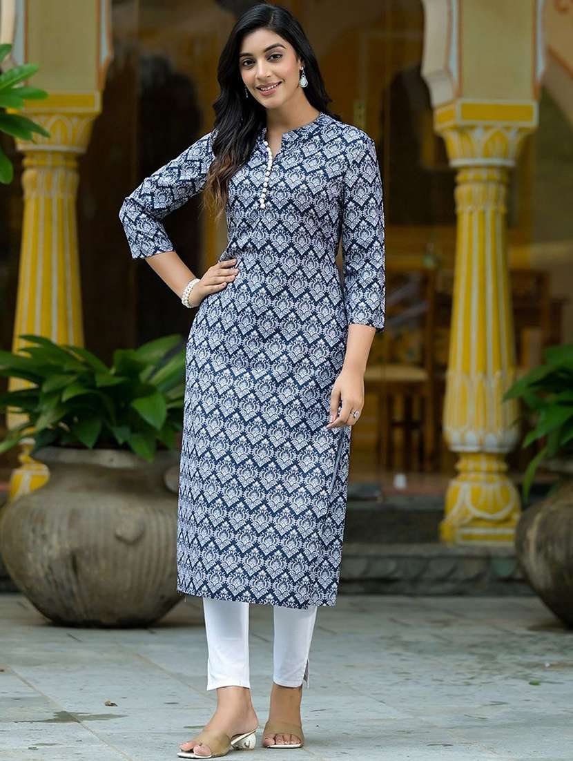 women printed three quarter sleeves straight kurta