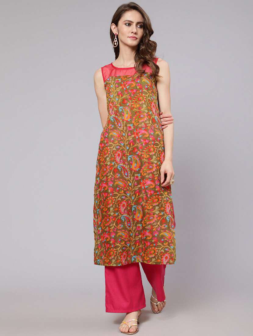 Women Printed Sleeveless Straight Kurta - 22603069 -  Standard Image - 2