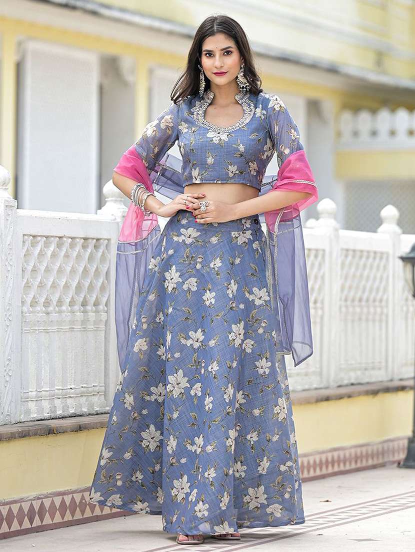 women printed short sleeves lehenga choli set - 22603102 -  Standard Image - 2